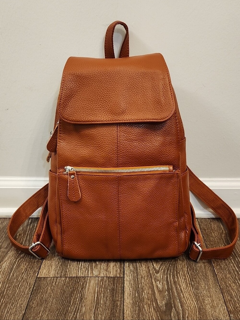 Zency’s Genuine Leather Knapsack Preppy Style Women’s Backpack Rusty Brown
